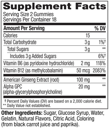 OLLY Laser Focus Gummy – Ginseng, Alpha GPC, B-Vitamine – 36 Stück – Beeren-Mandarinen-Geschmack