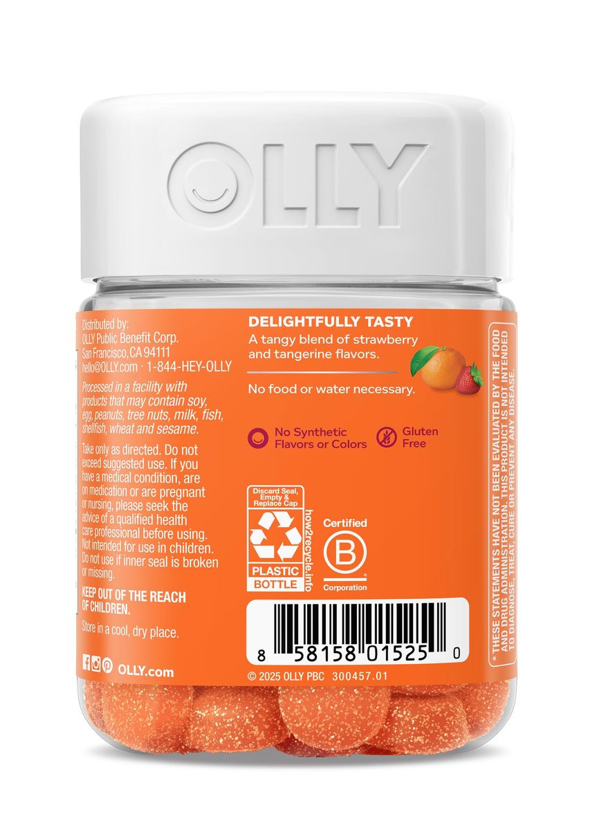 OLLY Laser Focus Gummy – Ginseng, Alpha GPC, B-Vitamine – 36 Stück – Beeren-Mandarinen-Geschmack