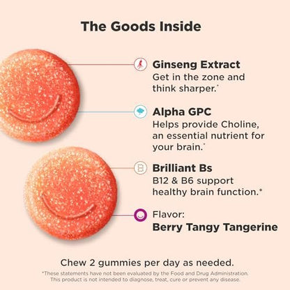 OLLY Laser Focus Gummy – Ginseng, Alpha GPC, B-Vitamine – 36 Stück – Beeren-Mandarinen-Geschmack