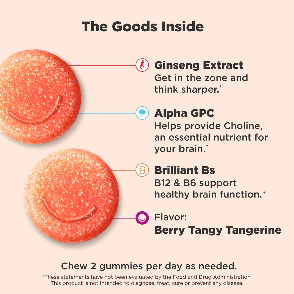 OLLY Laser Focus Gummy – Ginseng, Alpha GPC, B-Vitamine – 36 Stück – Beeren-Mandarinen-Geschmack