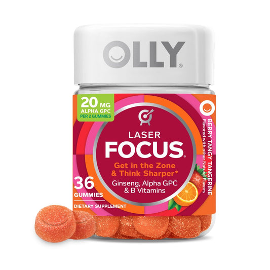 OLLY Laser Focus Gummy – Ginseng, Alpha GPC, B-Vitamine – 36 Stück – Beeren-Mandarinen-Geschmack
