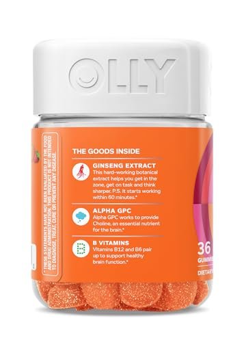 OLLY Laser Focus Gummy – Ginseng, Alpha GPC, B-Vitamine – 36 Stück – Beeren-Mandarinen-Geschmack