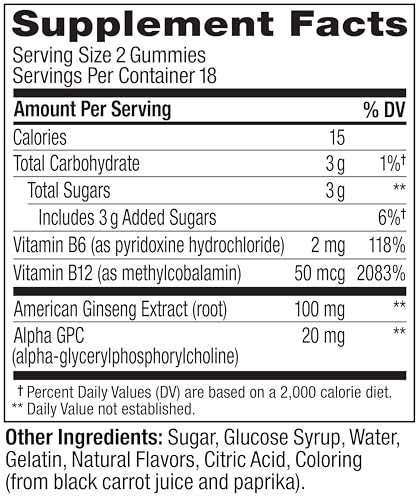 OLLY Laser Focus Gummy – Ginseng, Alpha GPC, B-Vitamine – 36 Stück – Beeren-Mandarinen-Geschmack