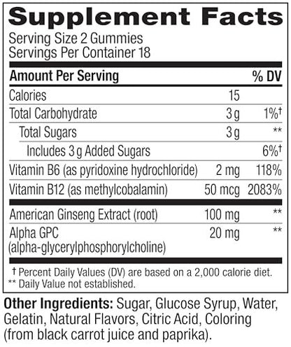 OLLY Laser Focus Gummy – Ginseng, Alpha GPC, B-Vitamine – 36 Stück – Beeren-Mandarinen-Geschmack