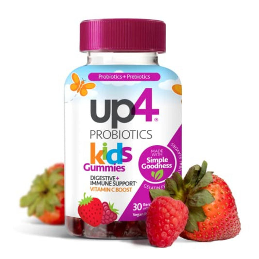 up4 Kids Probiotische Gummibärchen – Verdauungs- und Immununterstützung mit Präbiotika und Vitamin C, Gelatinefrei, Glutenfrei und Nicht-GVO, Für Kinder ab 3 Jahren, 30 Stück