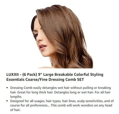 LUXXII 6er-Pack - 9 Zoll Große Schwarze Frisierkämme für Haare & Bart - Styling Essentials für grobes & feines Haar