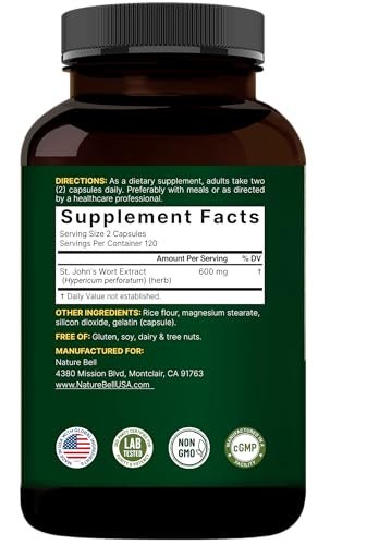 NatureBell Johanniskraut-Extrakt, 240 Kapseln – 600 mg pro Portion – Nicht-GVO, cGMP hergestellt