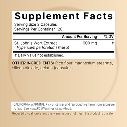 NatureBell Johanniskraut-Extrakt, 240 Kapseln – 600 mg pro Portion – Nicht-GVO, cGMP hergestellt