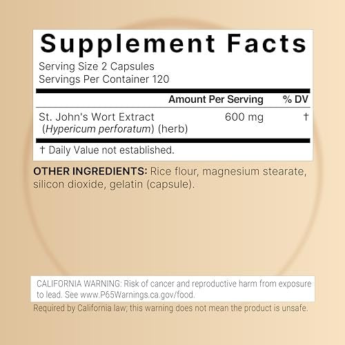 NatureBell Johanniskraut-Extrakt, 240 Kapseln – 600 mg pro Portion – Nicht-GVO, cGMP hergestellt