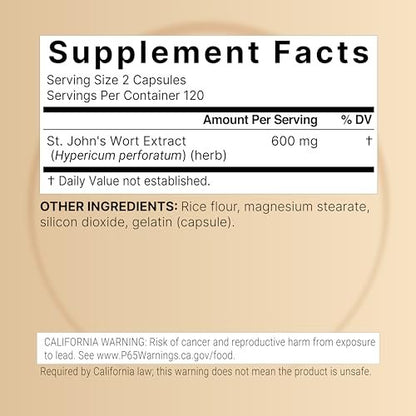 NatureBell Johanniskraut-Extrakt, 240 Kapseln – 600 mg pro Portion – Nicht-GVO, cGMP hergestellt