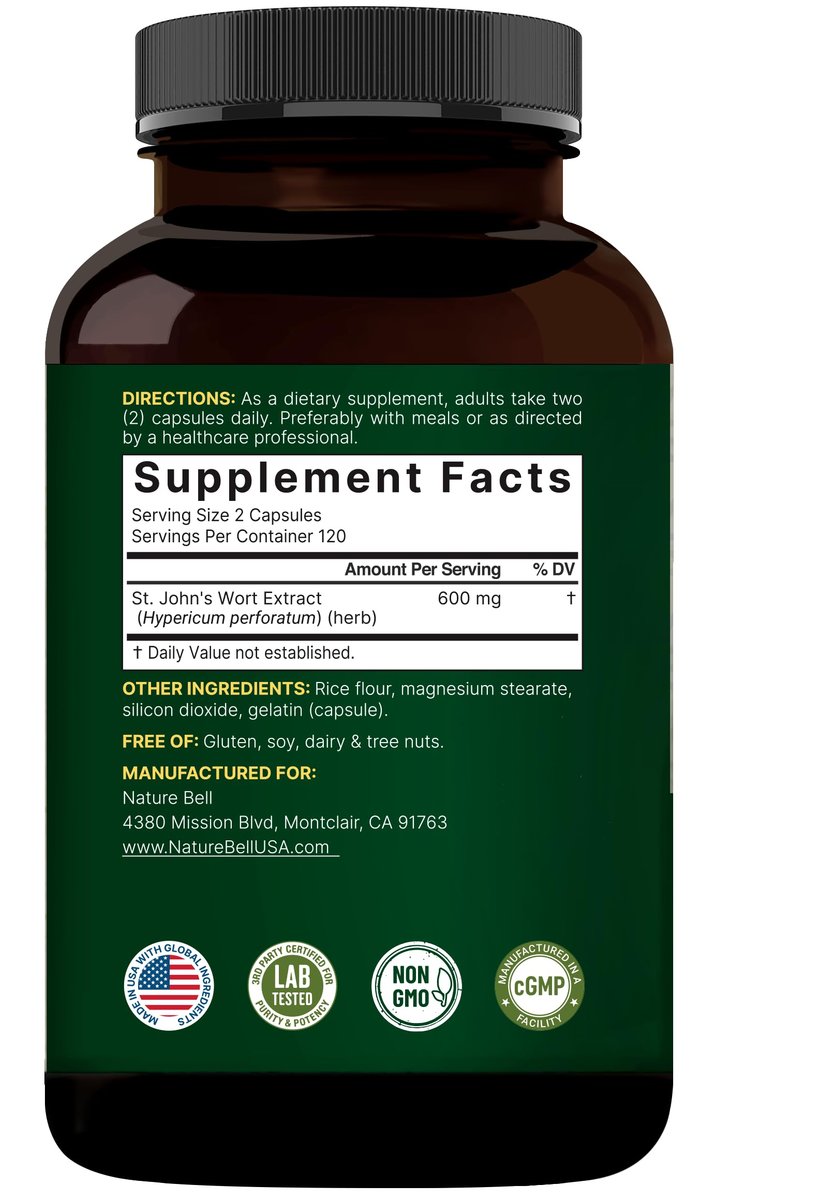 NatureBell Johanniskraut-Extrakt, 240 Kapseln – 600 mg pro Portion – Nicht-GVO, cGMP hergestellt