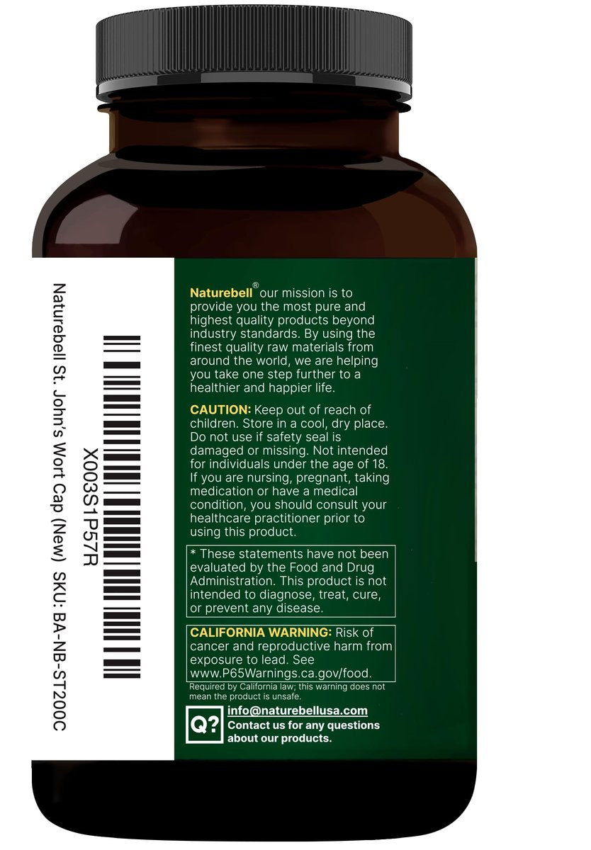 NatureBell Johanniskraut-Extrakt, 240 Kapseln – 600 mg pro Portion – Nicht-GVO, cGMP hergestellt