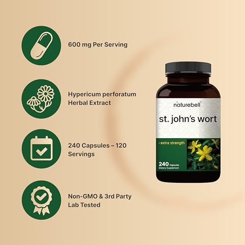 NatureBell Johanniskraut-Extrakt, 240 Kapseln – 600 mg pro Portion – Nicht-GVO, cGMP hergestellt