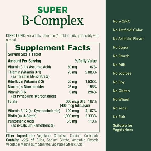 Nature's Bounty Super B Complex mit Vitamin C & Folsäure, 150 Tabletten (2er-Pack) – Immun- und Energieunterstützung