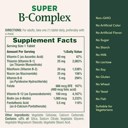 Nature's Bounty Super B Complex mit Vitamin C & Folsäure, 150 Tabletten (2er-Pack) – Immun- und Energieunterstützung