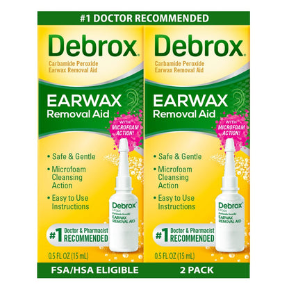Debrox Ohrenschmalz-Entfernungstropfen, sanfter Mikroschaum-Ohrenschmalzentferner mit Carbamidperoxid, 0,5 Fl Oz, Packung mit 2