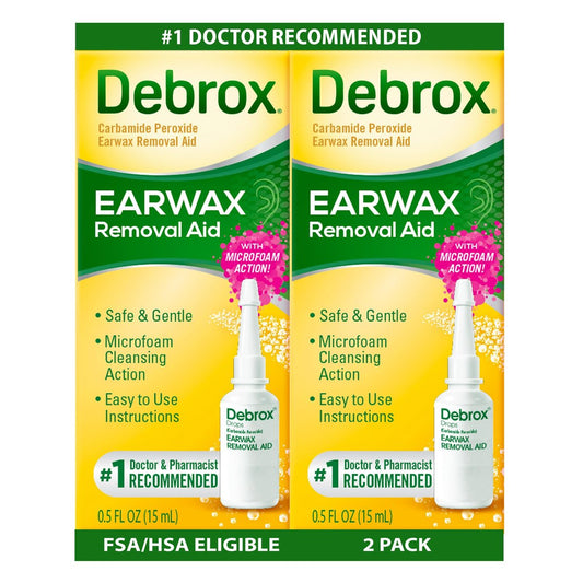 Debrox Ohrenschmalz-Entfernungstropfen, sanfter Mikroschaum-Ohrenschmalzentferner mit Carbamidperoxid, 0,5 Fl Oz, Packung mit 2