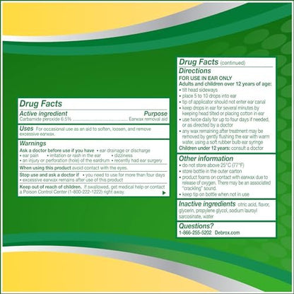 Debrox Ohrenschmalz-Entfernungstropfen, sanfter Mikroschaum-Ohrenschmalzentferner mit Carbamidperoxid, 0,5 Fl Oz, Packung mit 2