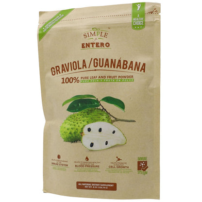 Simple y Entero Graviola/Guanábana Pulver, 100% reines Blatt- und Fruchtpulver, ohne Zusätze oder Füllstoffe, 227 g wiederverschließbarer Beutel