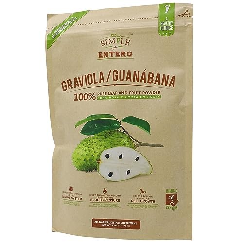 Simple y Entero Graviola/Guanábana Pulver, 100% reines Blatt- und Fruchtpulver, ohne Zusätze oder Füllstoffe, 227 g wiederverschließbarer Beutel