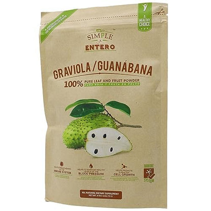 Simple y Entero Graviola/Guanábana Pulver, 100% reines Blatt- und Fruchtpulver, ohne Zusätze oder Füllstoffe, 227 g wiederverschließbarer Beutel