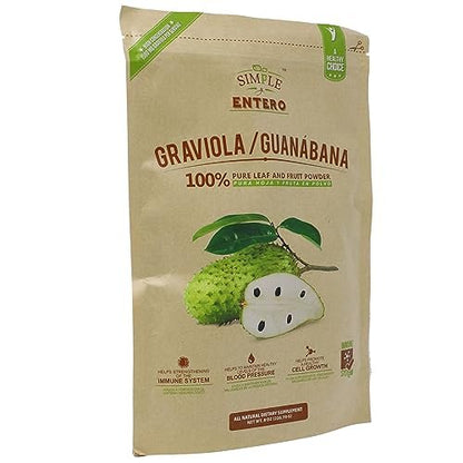Simple y Entero Graviola/Guanábana Pulver, 100% reines Blatt- und Fruchtpulver, ohne Zusätze oder Füllstoffe, 227 g wiederverschließbarer Beutel