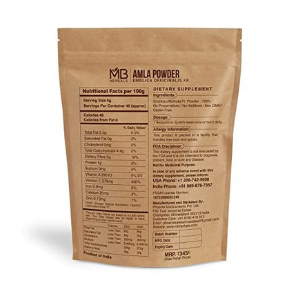 MB Herbals Entkerntes Amla-Pulver – 8 oz / ½ lb (227g) | Reines Amalaki-Pulver aus Amla-Beeren-Fruchtfleisch | Kernfrei & Natürlich