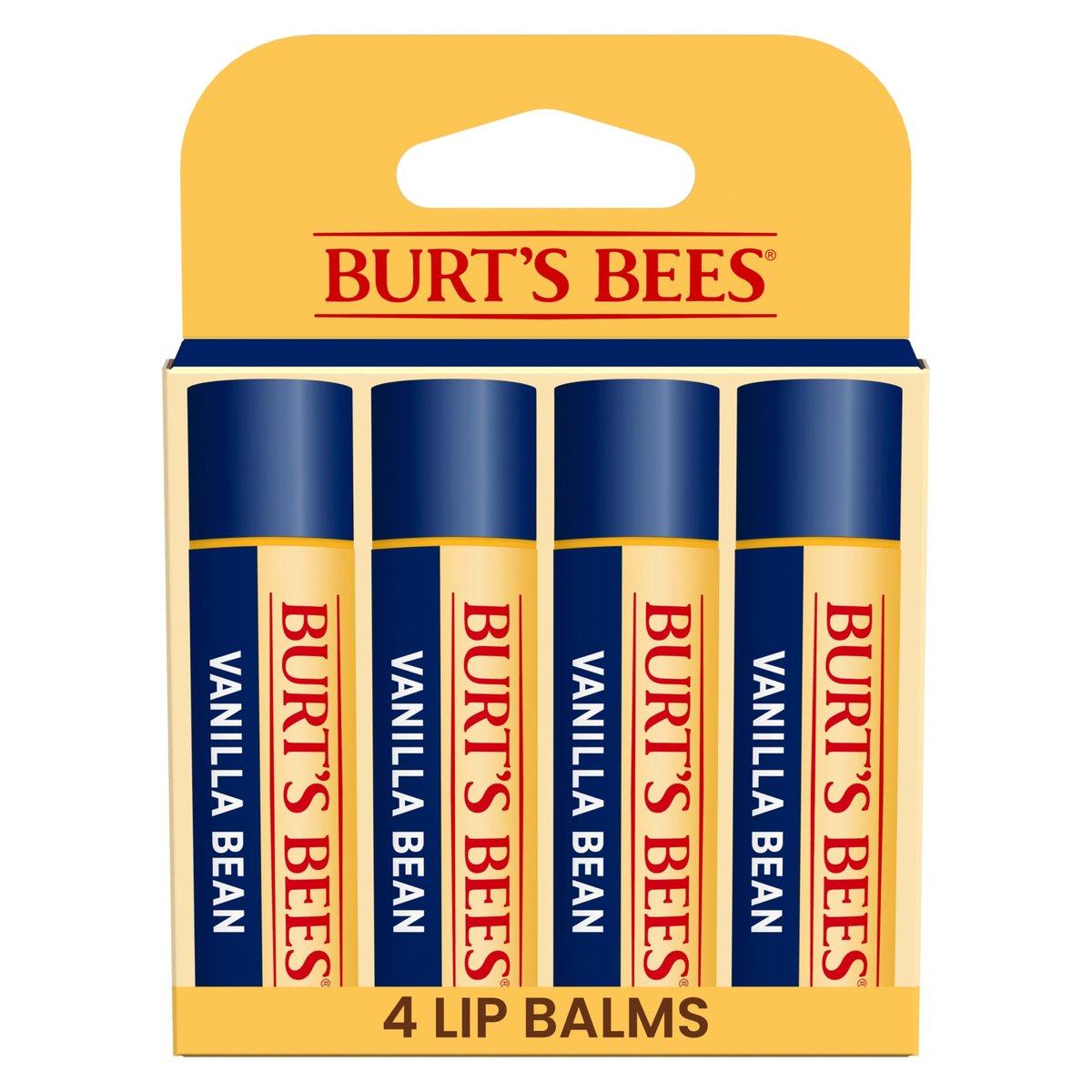 Burt's Bees 100% Natürlicher Feuchtigkeitsspendender Lippenbalsam, Vanille - 4er-Pack