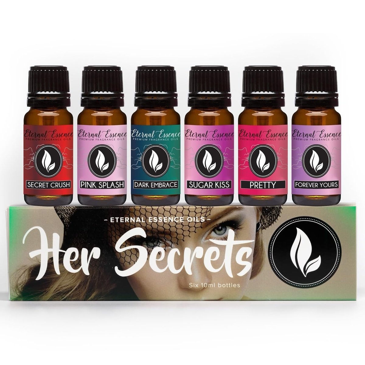 Eternal Essence Oils Her Secrets Set – 6 Premium Duftöle mit Pretty, Dark Embrace, Forever Yours, Secret Crush, Pink Splash und Sugar Kiss – 10 ml (6er-Pack)