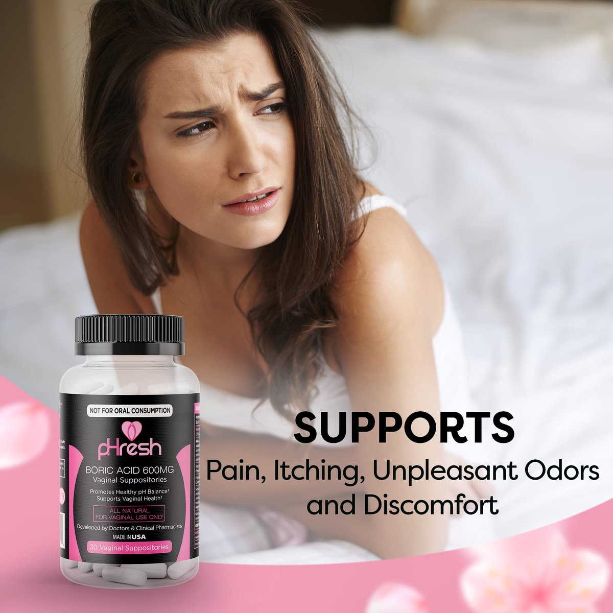 ACE NUTRITION pHresh Borsäure-Zäpfchen für Frauen – Natürliche Intimpflege zur Unterstützung des vaginalen pH-Gleichgewichts (30 Vaginalzäpfchen)