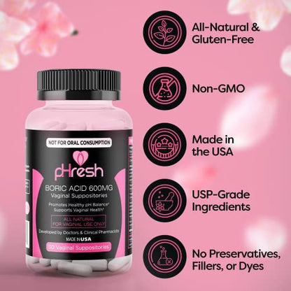 ACE NUTRITION pHresh Borsäure-Zäpfchen für Frauen – Natürliche Intimpflege zur Unterstützung des vaginalen pH-Gleichgewichts (30 Vaginalzäpfchen)