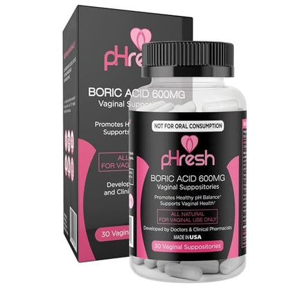 ACE NUTRITION pHresh Borsäure-Zäpfchen für Frauen – Natürliche Intimpflege zur Unterstützung des vaginalen pH-Gleichgewichts (30 Vaginalzäpfchen)