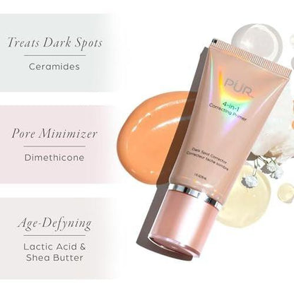 PÜR MINERALS 4-in-1 Correcting Primer, Dark Spot Correktor – Feuchtigkeitsspendender Primer für das Gesicht vor dem Make-up, gegen Augenringe, Altersflecken und Sommersprossen, 30 ml