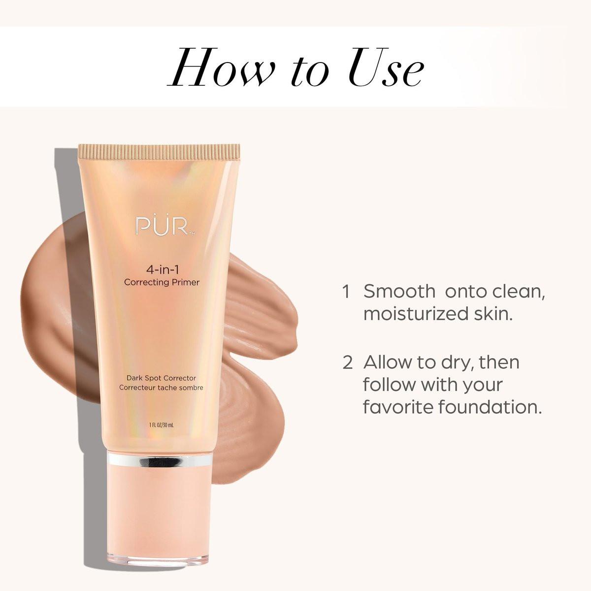 PÜR MINERALS 4-in-1 Correcting Primer, Dark Spot Correktor – Feuchtigkeitsspendender Primer für das Gesicht vor dem Make-up, gegen Augenringe, Altersflecken und Sommersprossen, 30 ml