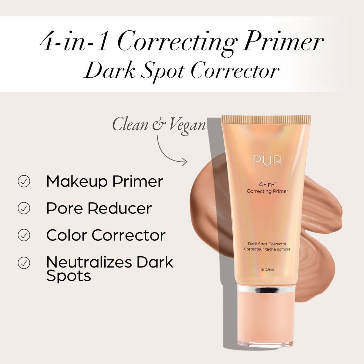 PÜR MINERALS 4-in-1 Correcting Primer, Dark Spot Correktor – Feuchtigkeitsspendender Primer für das Gesicht vor dem Make-up, gegen Augenringe, Altersflecken und Sommersprossen, 30 ml