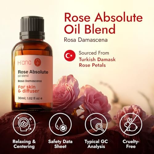 H'ana Rosenöl - 30 ml Rosen Ätherisches Öl für Haut, Haare, Diffuser, Aromatherapie & DIY