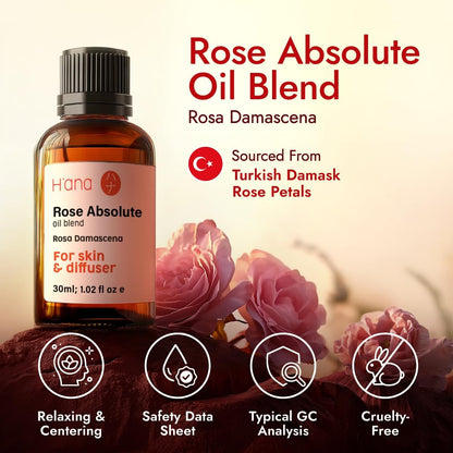 H'ana Rosenöl - 30 ml Rosen Ätherisches Öl für Haut, Haare, Diffuser, Aromatherapie & DIY