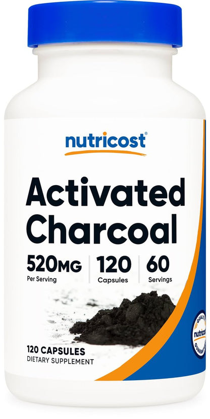 Nutricost Aktivkohle 520mg, 120 Kapseln – Hochwertiges Pulver, Non-GMO & Glutenfrei