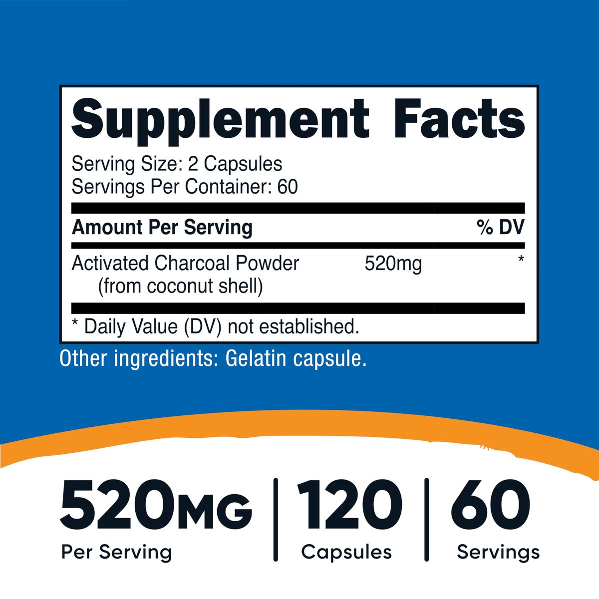 Nutricost Aktivkohle 520mg, 120 Kapseln – Hochwertiges Pulver, Non-GMO & Glutenfrei