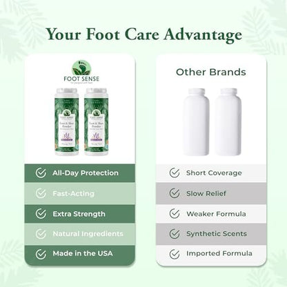 FOOT SENSE All-Natürliches Fuß- & Schuhpuder, Fußdeo, Talkumfrei, Geruchsentferner, Desinfiziert & Desodoriert, Lang anhaltend bis zu 6 Monaten, Sicher für Männer, Frauen, Kinder, Sportler, 100g (2er-Pack)