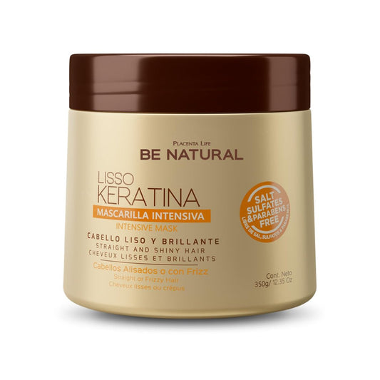 PLACENTA LIFE BE NATURAL LISSO KERATINA Maske mit hydrolysiertem Keratin für glattes und glänzendes Haar – Kein Frizz mehr – Perfekte Geschmeidigkeit – 350 ml