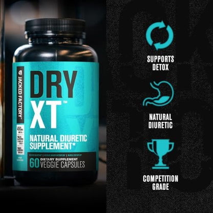 Jacked Factory Dry-XT Diuretikum Wasserpillen - Natürliches Nahrungsergänzungsmittel | Reduziert Wassereinlagerungen & Blähungen | Löwenzahnwurzelextrakt, Kalium, 7 weitere kraftvolle Inhaltsstoffe - 60 vegane Kapseln