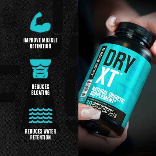Jacked Factory Dry-XT Diuretikum Wasserpillen - Natürliches Nahrungsergänzungsmittel | Reduziert Wassereinlagerungen & Blähungen | Löwenzahnwurzelextrakt, Kalium, 7 weitere kraftvolle Inhaltsstoffe - 60 vegane Kapseln
