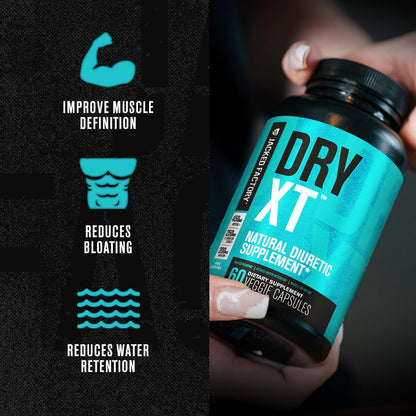 Jacked Factory Dry-XT Diuretikum Wasserpillen - Natürliches Nahrungsergänzungsmittel | Reduziert Wassereinlagerungen & Blähungen | Löwenzahnwurzelextrakt, Kalium, 7 weitere kraftvolle Inhaltsstoffe - 60 vegane Kapseln