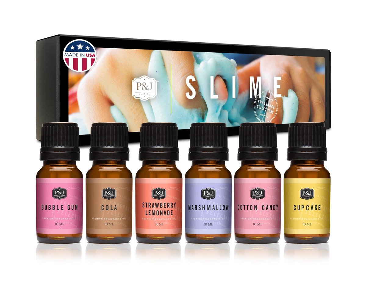 P&J Trading Duftöl Slime Set | Bubble Gum, Zuckerwatte, Cupcake, Erdbeer-Limonade, Cola, Marshmallow Kerzenduft für Kerzenherstellung, Seifenherstellung, Diffuser Öl Düfte