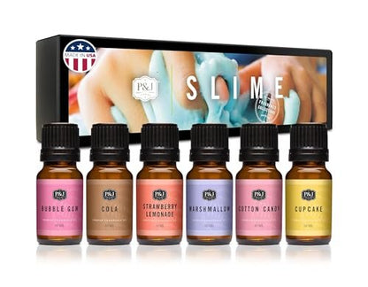 P&J Trading Duftöl Slime Set | Bubble Gum, Zuckerwatte, Cupcake, Erdbeer-Limonade, Cola, Marshmallow Kerzenduft für Kerzenherstellung, Seifenherstellung, Diffuser Öl Düfte