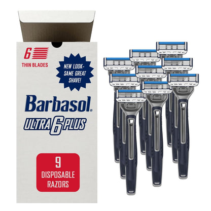 Barbasol Ultra 6 Plus Value Pack | Premium 6-Klingen Einwegrasierer | Set mit 9 Rasierern (3 Packungen)