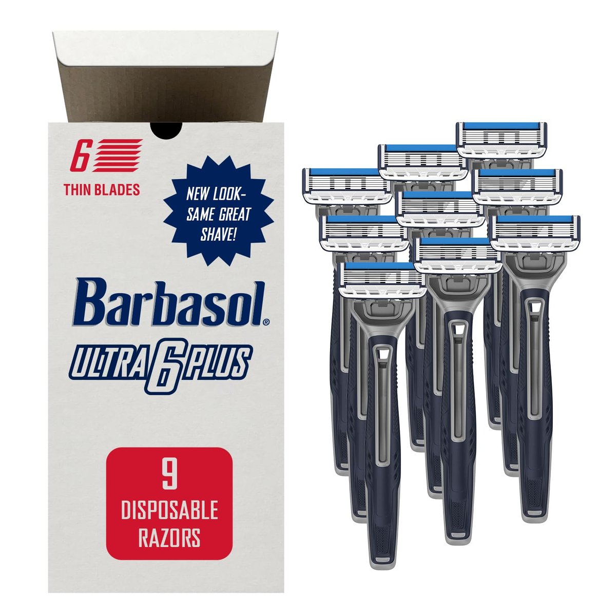 Barbasol Ultra 6 Plus Value Pack | Premium 6-Klingen Einwegrasierer | Set mit 9 Rasierern (3 Packungen)