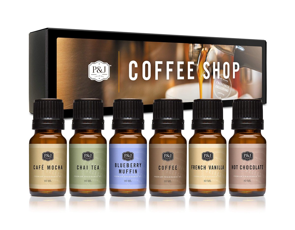 P&J Trading Duftöl-Set Coffee Shop | Kaffee, Café Mocha, Chai Tea, Heiße Schokolade, Blaubeermuffin, Französische Vanille – Kerzenduft für Kerzenherstellung, Frische-Düfte, Seifenherstellung