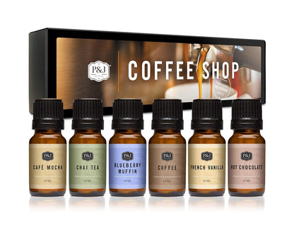P&J Trading Duftöl-Set Coffee Shop | Kaffee, Café Mocha, Chai Tea, Heiße Schokolade, Blaubeermuffin, Französische Vanille – Kerzenduft für Kerzenherstellung, Frische-Düfte, Seifenherstellung